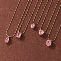 PVD 18K Stainless Steel Pink Zircon Pendant Square Oval Heart Necklace Waterproof Gold Plated Chain Women Fashion Jewelry Gift