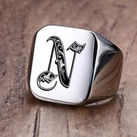 Vnox Retro-Initialen-Siegelring für Männer, 18 mm, sperrig, schwerer Stempel, männliches Band, Edelstahl-Buchstaben, individueller Schmuck, Geschenk für Ihn