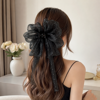 Large Organza Bow Hair Claw Clip Glitter Dot Long Ribbon Hair Clip Elegant Hair Accessories for Women Girls
