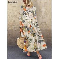 Summer Bohemian Floral Print Dress ZANZEA Women Vintage 3/4 Sleeve Holiday Maxi Sundress Kaftan Robe Femme Casual Beach Vestidos