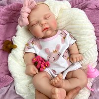 18inch Chubby Girl Full Body Soft Silicone Reborn Baby Lifelike Handmade 3D Painted Skin Flexible Waterproof Doll for Role Play