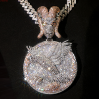 Iced Out Disc-shaped Eagle and Ram's Head Pendant: 925 Silver with Moissanite, Mother's Day and Father's Day Gifts