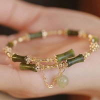 Handmade Green Bamboo Joint Beaded Bracelet for Women Leaves Tassel Flower Bracelets Bangles Party Charm Jewelry Gifts