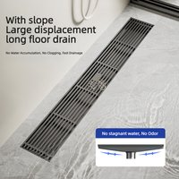 Long Strip Floor Drain With Slope Stainless Steel 304 Gun Gray Large Displacement Toilet Drain Deodorant And Insect-proof