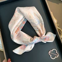 Vintage Paisley Print Satin Square Scarf Soft Silk Neck Scarf Multiuse Headband Handbag Decor Elegant Daily Business Accessory