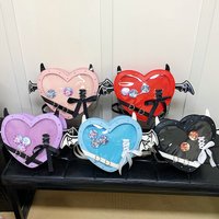 Fashion Heart Shaped Crossbody Ita Bag PU Leather Punk Pin Display Devil Bat Ita Messenger Bag Cosplay Itabag