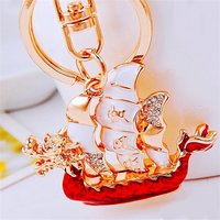 Cute Dragon Sailing Boat Vessel Charm Pendant Rhinestone Crystal Car Purse Key Chain Jewelry Wedding Creative Party Gift