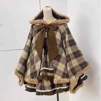 Original Caramel Lolita Plaid Skirt Dress with Cloak Autumn Winter Women's Medium Thick JSK One-Piece Soft Girl Cos...