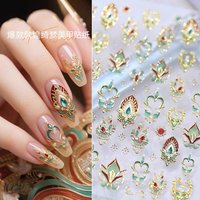 1pcs 5D Bronzing Gold Boho Flower Nail Art Stickers Elegant Jade Lotus Nails Decals Bohemian Manicure Tips Decorations 8*10cm R$