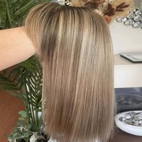 Luxury Short Bob Natural Straight Soft HD Transparent Lace Wigs With Bangs Ombre Ash Blonde Highlight Futura Wig 180% Density