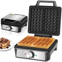 Waffeleisen für 2 belgische Waffeln, 1600W, Antihaftbeschichtung, 20,2x17,2x2 cm, Waffelautomat mit einstellbarer Temperatur, LED-Anzeige, kompaktes E