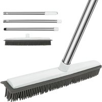 Rubber Broom Carpet Rake with Squeegee Adjustable length for Pet Hair Fur Remover Broom for Fluff Carpet Hardwood Floor No Scra