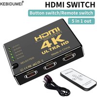 4K HDMI Switcher 5 in 1 Out HDMI-compatible Splitter Selector Video Box Adapter With IR Remote for PC HDTV DVD PS4