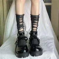 Gothic Ripped Mid Tube Socks Hand Cut Pile Pile Socks Knitted Socks Y2k Hot GirlWomen Punk Harajuku Clothing Accessories