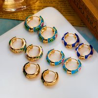 Vintage Colorful Enamel Flower Chunky Hoop Earrings For Women Gold Color Daisy Flower Circle Huggie Earring Girls Party Jewelry