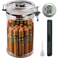 Acrylic Humidor Jar with Digital Hygrometer,Tall Design Fits Long Cigar,Humidifier,Cedar Veneer,Travel Humidor for 15-20 Cigars