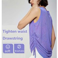 Women's Summer Yoga Top Breathable Loose Sleeveless Sports Shirt Drawstring Hem Crew Neck Yoga Cover-up for sports and gym