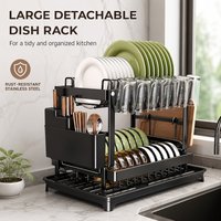 1 pièce, égouttoir à vaisselle détachable à 2 niveaux, organisateur de vaisselle de cuisine multifonctionnel en métal pour plan de travail avec égouttoir et support pour ustensiles