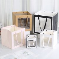 Square Clear Window Gift Bag with Handle Sturdy Paper Carry Bag for Flower Plush Toy Cake and Party Gift Packaging Bag