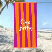 1pc Ciao Bella Striped Beach Towel, Vibrant Orange and Purple Pool Towel for Summer Vacation