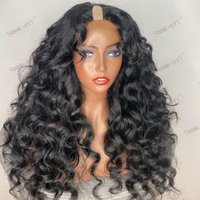 Deep Loose Wave Natural Black Remy Human Hair 1x4 Size Middle U Part Wigs for Black Women Glueless Easy Wear Adjustable V Part