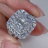 Gorgeous Moissanite Ring for Women S925 Silver Plated 18K Gold Muti Halo Diamond Luxury Wedding Party Fine Jewelry