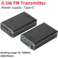 2000 M FM Transmitter, 76–108 MHz, 0.5 W Stereo Digital Display FM Transmitter, Type C Connector