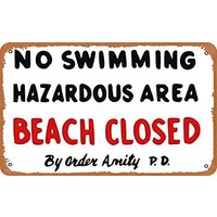Vintage Tin Sign Amity Island Poster Jaws Movie Print Beach Closed No Swimming Cult Classic Home Art Wall Gift Decor Decorations