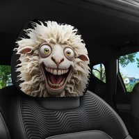 Crazy Little Sheep Cartoon Car Headrest Cover, Elastic Fit & Washable, Personalized Car Interior Accent Decor