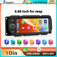 Podofo 2+64G 6,86'' Autoradio für Jeep Chrysler/Grand Cherokee/Dodge Multimedia-Player Carplay Android Auto WIFI GPS-Navigation FM RDS Autoradio