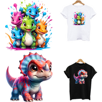 Cute Dinosaur Iron On Heat Thermal Transfer T-Shirt Stickers Ironing Adhesive Fusible Thermo Patches For Children's Clothes DIY