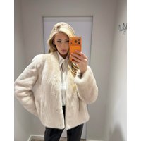 Women Winter 2026 Faux Fur Coat Cream Fluffy Plush Jacket Lapel Open Front Warm