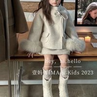 Children Elegance Top Clothing Autumn Winter Girls Clothes Set Fashion Retro Woolen Coat Jacket+Short Skirt 2Pcs Suits Kids suit