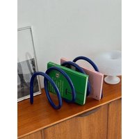 Creative Spring Shaped Metal Bookend Dopamine Color Freestanding Book Rack Sturdy Iron Magazine Holder Minimalist Decor Storage