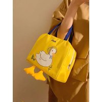 Little Yellow Duck Lunch Box Bag, Insulated Lunch Bag, Portable Student Lunch Box, Aluminum Foil Layer, Thickened, Stain-Resistant Canvas Tote Bag, 1 Piece