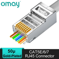 CAT6/7/5E RJ45 Connectors Pass Through Modular Plug Network UTP 3/50μ Gold-Plated 8P8C Crimp End for Ethernet Cable