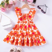 Summer Kids Girls Sweet Floral Dress with Ruffled Sleeves Smocked Waist Perfect Children Dresses Western Style Baby Clothes