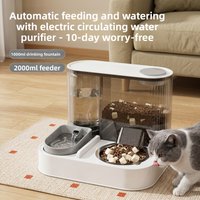 Pet feeder,cat food bowl,2 in 1 feeder waterer,automatic pet fountain,indoor feeding dish