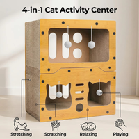 Multifunctional Cat House Bed, 3 in 1 Cat Scratching Board & Lounge, Heavy Duty Cardboard, Natural Yellow, for Small Medium Cats