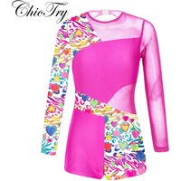 Kids Girls Ballet Dance Leotard Long Sleeve Sports Gymnastics Workout Dancewear Moden Jazz Shorty Unitard Jumpsuit Dance Costume