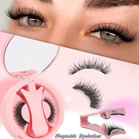 1 Pair of Reusable Magnetic False Eyelashes Set, with Eyelash Curler, Natural Cross Style, Waterproof and Glue-Free, Suitable for Sensitive Eyes