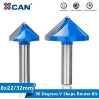 XCAN Wood Router Bit 8mm Shank V Shape 3D Engraving Bit 90 Degrees Carbide End Mill Diameter 22 32mm Wood Milling Cutter