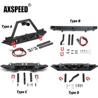 AXSPEED Aluminum Alloy Rear Bumper Anti Collision w/ D-rings Trailer Hook/ Led Lights for TRX-4 1/10 RC Crawler Car Upgrade Part