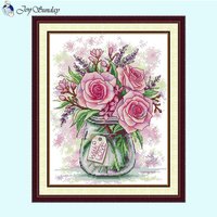 Roses and Lavender Joy Sunday Floral Pattern Cross Stitch Kit 14 16 11CT White Printed Fabric Sewing Set DIY Handmade Needlework