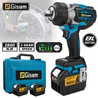 Gisam 2800N.M Bezszczotkowy Elektryczny Klucz Udarowy 1/2 Cala Akumulatorowy Klucz Wkrętak Wiertarka Narzędzie do Napraw Samochodowych Domowe Majsterkowanie Narzędzie Elektryczne Kompatybilne z
