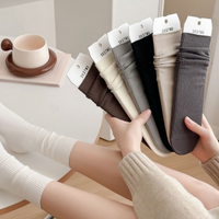 1/4 Pairs Womenโs Double Needle Ribbed Crew Socks Solid Color Cotton Instagram Fashion Marled Brown Slouchy Socks EU 36-40