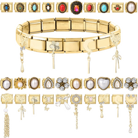 Y2K Italian Charm Bracelet Moon Gold Color Tassel Chain Elastic Link Chain Bangle DIY Making Fashion Women Jewelry Accessories