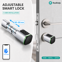 TTlock APP-gesteuertes Smart-Schloss, elektronisches Passwortschloss, längenverstellbares Smart-Schloss, elektronisches Schloss mit RFID-Karten-Anwendung, Bluetooth, 60-90 mm, silberfarben, einfacher