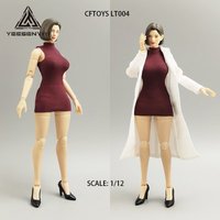 1/12 Sleeveless High-neck Dress and White Coat Set for action figures 6-inch Military BJD Doll Outfit Stretchy Skirt Jacket