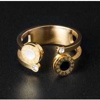 MSX Fashion Stainless Steel Ring Gold Color Roman Numerals Finger Rings White Black Resin Wedding Bridal Ring for Women